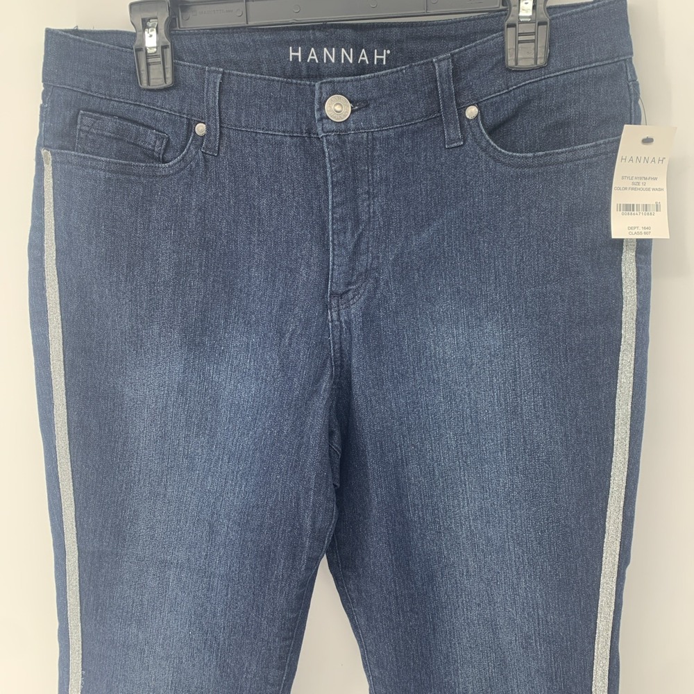 New Hannah Denim Jeans Womens Sz 12 Skinny Leg Stretch Mid Rise Silver Accents
